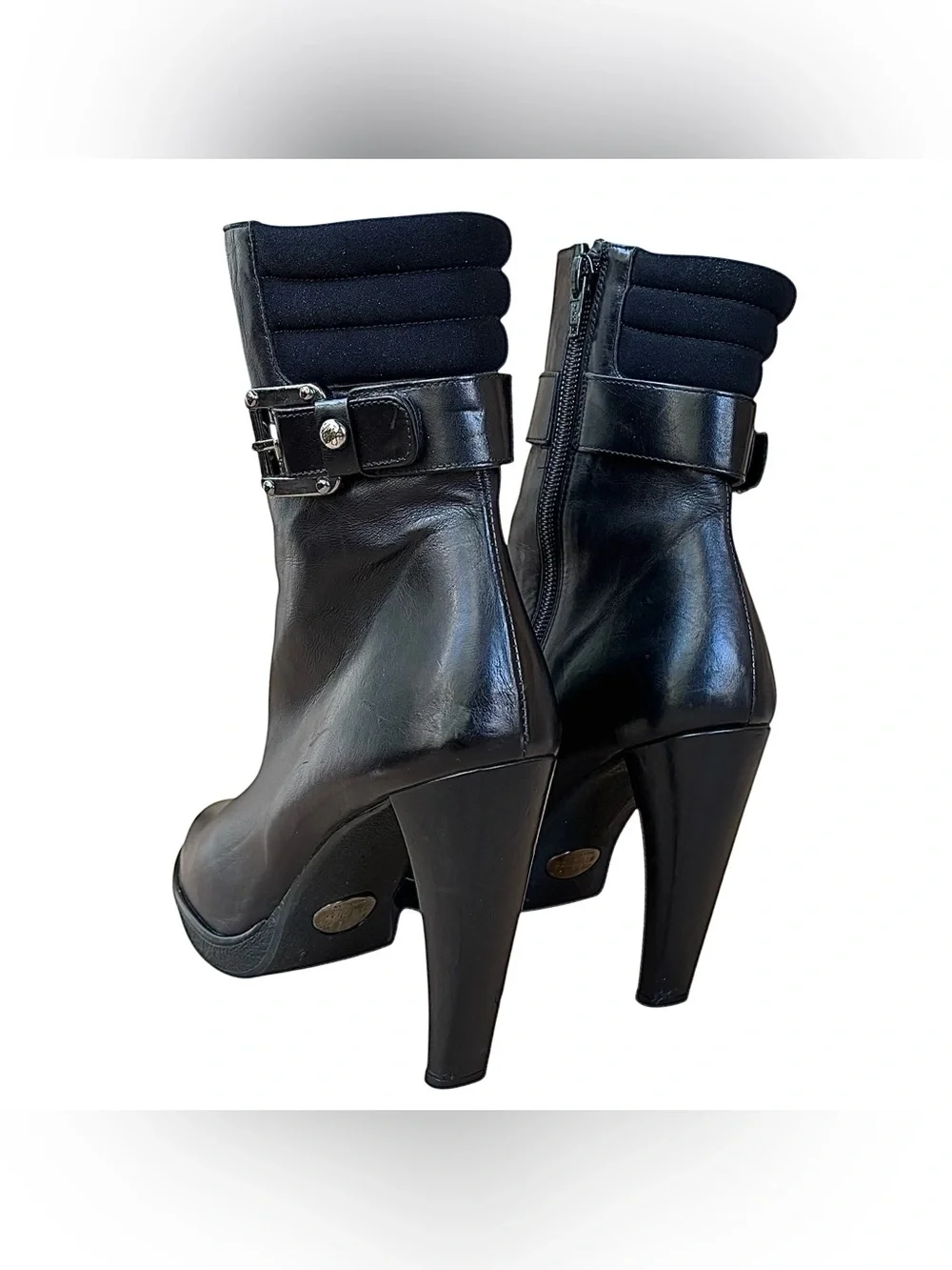 STUART WEITZMAN Black Leather & Crepe Zip Platform Ankle Boots - Picture 10 of 13